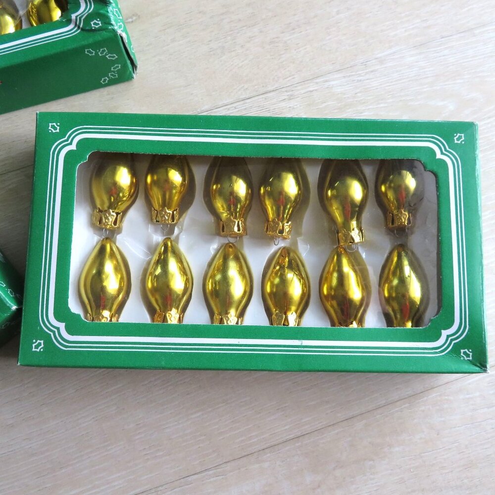 Lot of 34 Vintage Mini Tree Ornaments Gold Glass Christmas Collection 1998